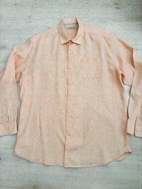 Tommy Bahama Men’s Long-Sleeve 100% Linen Button-Down Shirt Peach Size XL